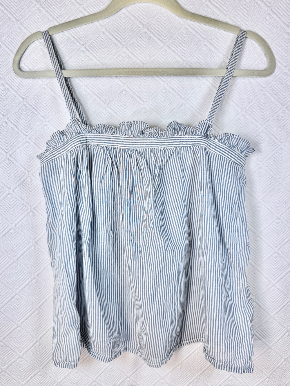 Madewell Striped Ruffle-Trim Spaghetti Strap Cotton Cami Light Blue XS Romantic